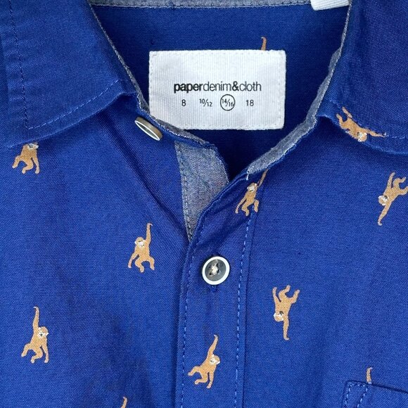 SALE 2/15 Paper Denim & Cloth Monkey Short Sleeve Button Up Blue Size 14/16 - Picture 3 of 7